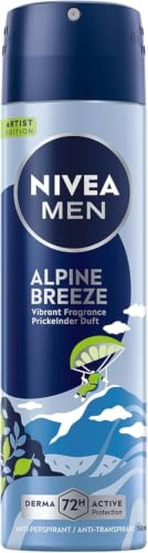 NIVEA MEN Alpine Breeze Artist Edition Deo Spray, Deodorant für 72h Anti-Transpirant-Schutz gegen Schweiß und Geruch, Deospray mit erfrischendem Duft (150 ml) (Packung mit 5)