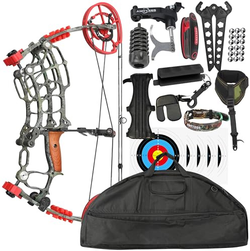 FQH 30-60 lbs Compoundbogen 25-30 Zoll Auszugslänge einstellbar Let-Off 80% Dual-Use für Bogenschießen Kugeln Erwachsene Training im Freien Zielübungen (Camouflage)