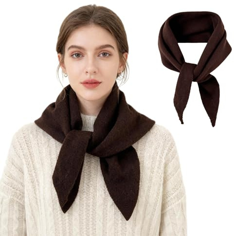 KASESSS Marrone Scuro Sciarpa Triangolare Donna, Morbida Sciarpa Lana Mista Leggera, Calda Neck Warmer Elegante, Lavorata A Maglia Triangolare Foulard Regali Per Donna Versatile Per Tutti I Giorni