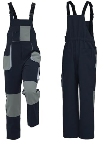 Mens Overalls Brace Work Heavy Duty Contrast Bib Dungarees Workwear Knee Pad Coveralls with Multi Pockets Stretchable Loose Outdoor Jumpsuit Spliced Solid Color Playsuit