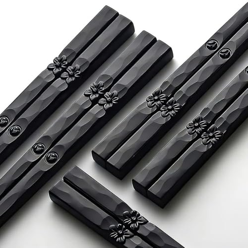 5 Pairs Japanese Fiberglass Chopstick Set with Unique Pattern Dishwasher Safe, Reusable Non-Slip Chopstick Gift Set for Asian Dishes Sushi Rice Noodles, Nicely Boxed Chopsticks