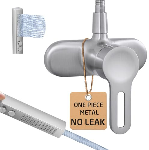 KES 4 All Metal Single Lever RV Shower Faucet with Hose and Head, Anti-Scald Pressure-Balanced RV Shower Valve Kit with High Pressure Handheld, Built-in Power Wash for Easy Cleaning, Brushed Nickel