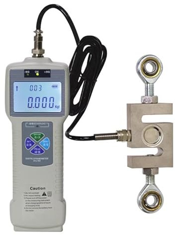 VitalisWorks Dinamometro Digitale, misuratore di Spinta e trazione, con sensore a cella di carico Esterno, con misurazione in Tempo Reale/di Picco, Uscita Dati USB, Ricaricabile (1000N)
