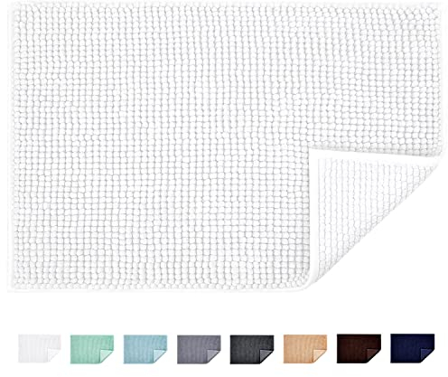 JARITTO Tapis de Bain Antidérapant Absorbant Tapis de Salle de Bain pour Sortie de Douche Baignoire Toilette Cuisine en Microfibre Chenille Lavable en Machine 40 x 60 cm (Blanc)