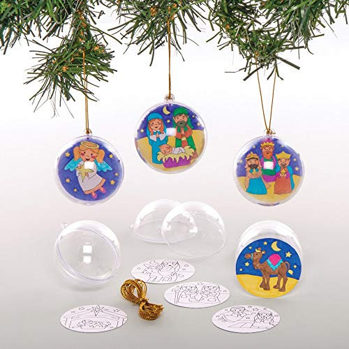 Baker Ross Nativity Colour in Baubles – Pack of 8, Bauble Craft Kits for Kids, Make Your Own Christmas Decorations (AT144)