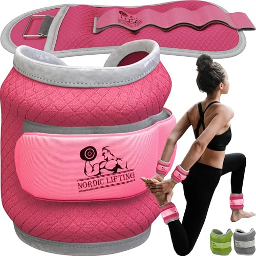 Pesas para tobillos/muñecas (1 par) para mujeres, hombres y niños - Peso completamente ajustable para brazos - Ideal para caminar, correr, hacer gimnasia - de Nordic Lifting™ - (Rosa, 3 libras)