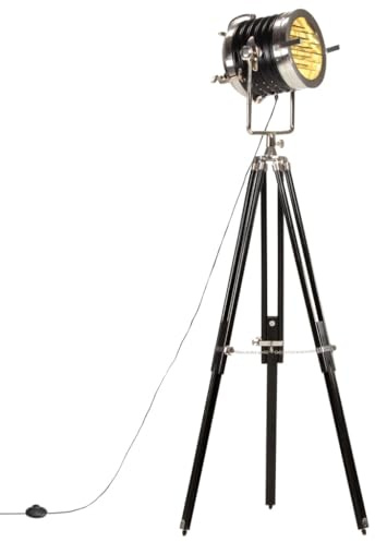 vidaXL Lampadaire à trépied Noir Bois de manguier massif 171 cm