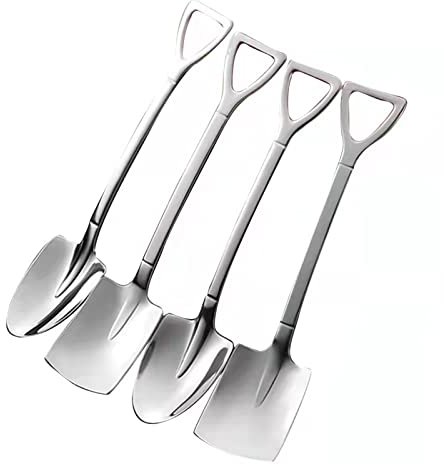 Cuchara en forma de pala de acero inoxidable, 4 unidades, cuchara puntiaguda, té de café, azúcar, cuchara de postre para fiesta