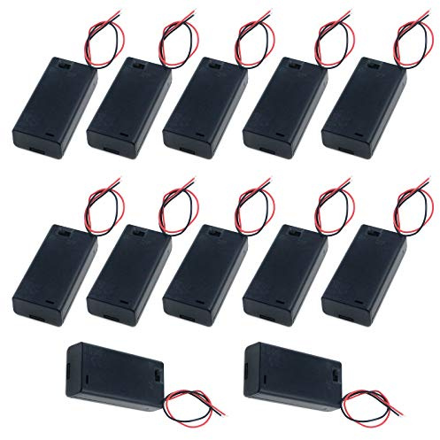 Semetall 12 Pcs 2x1.5V AA Battery Holder Case w On/Off Switch Wire Leads