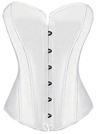 RHISLEO Dam satin enkel ren svart bustier topp burlesk baskisk formare benad korsett, Vitt, 34