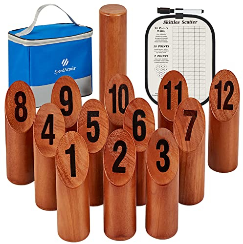 SpeedArmis Wooden Throwing Game, 12 Numbered Block Toss Games Set with Scoreboard & Carrying Case, Indoor Tailgating Bowling Yard Activity‌ for Teens Adults Family