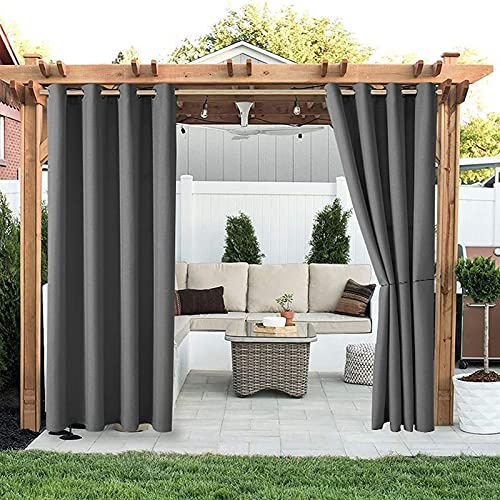 LIVEINU Outdoor Vorhänge Aussenvorhang Garten Verdunkelung Outdoor Gardinen Blickdicht Winddicht Wasserabweisend Sichtschutz Sonnenschutz UVschutz 1 Stück | 120x150cm(B x H) Grau