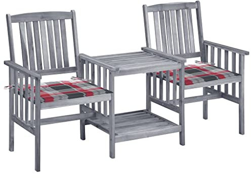 vidaXL Akazienholz Massiv Gartenstühle mit Teetisch Kissen Bistroset Balkonset Gartenmöbel Sitzgruppe Balkonmöbel Gartenset Tisch Stuhl