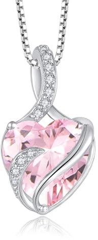 FJ Halsband Dam Hjärta Födelsesten 925 Sterling Silver Infinity Smycken Gåvor för Kvinna Flickvän Fru Mamma, 45-48 cm, Sterlingsilver, Rosa