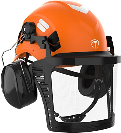 TOOLIOM Chainsaw Helmet with Face Shield and Ear Muffs, Forestry Safety Helmet, ANSI Z89.1 Certified Arborist Equipment (Mesh & Clear Visors)