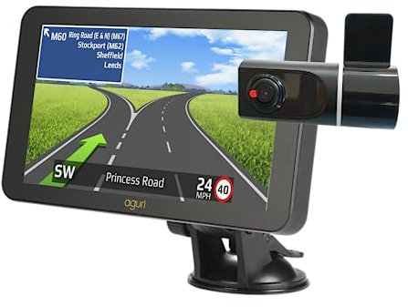 Aguri Motorhome & Caravan RV760 motorhome and caravan sat nav with remote high definition dash cam and 32GB SD card bundle with 7 LCD, built-in Wi-Fi and full UK & European mapping