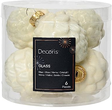 Christbaumschmuck Zapfen Glas 7cm x 6 Stück Weihnachtskugeln Christbaumkugeln Wollweiß Ivory - Elfenbein - cremeweiß