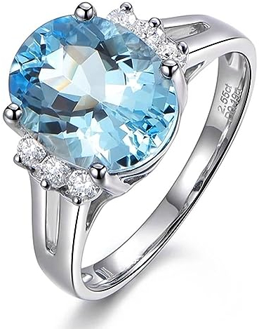 AMDXD Trauringe Aquamarin, Verlobungsring Hochzeitsring 18 Karat Au750 Weißgold Aquamarine 2.55ct Diamant 0.19ct Ring Ovalschliff Hell Blau, Diamantring, Gr.62 (19.7), Echtschmuck