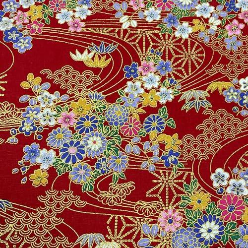 Jukway Cotton Fabric by The Metre, 50x145 cm, 100% Cotton Fabrics, Bronzing Design Floral Printed Decorative Cloths for Sewing, Quilting, Crafts, Curtains, Upholstery (02- Design, Red)