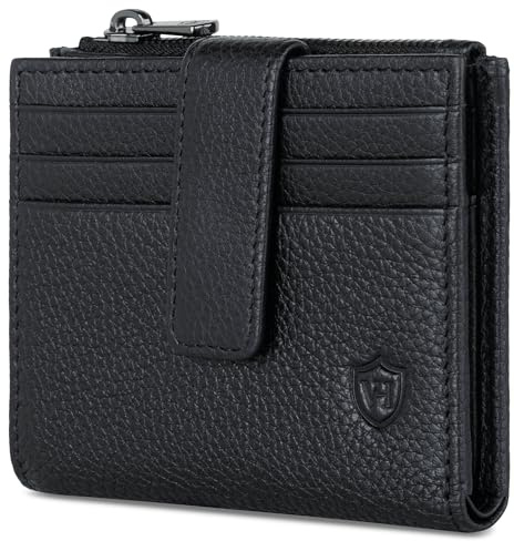 VON HEESEN Leder Kartenetui Geldbörse mit RFID-Schutz - Portemonnaie für Herren & Damen aus echtem Leder - Kartenhalter mit Münzfach - Geldbeutel für Männer und Frauen in Schwarz