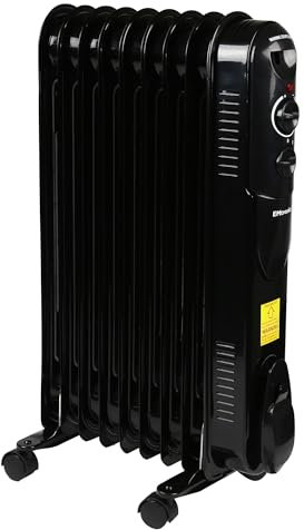 EMtronics EMOFR9BLK 2000W/2KW 9 Fin Portable Electric Oil Filled Heater Radiator with Adjustable Thermostat and 3 Heat Settings for 20 sqm Room - Black
