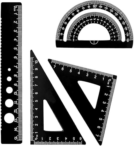 RDNKVB 4pcs Ensemble d'outils de géométrie mathématique Ensemble de règles en Alliage d'aluminium Kit de géométrie mathématique Dessin et Mesure Fournitures Scolaires