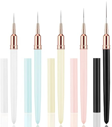 AIYVELU 5 Piece Nail Art Brush Set, 7/9/11/15/25mm Professional Nail Art Brushes with Cap, Ultra Fine Lined Brushes for Gel Nails, Acrylic Coatings, LEA-SHALL, UV Construction, French Brush Set