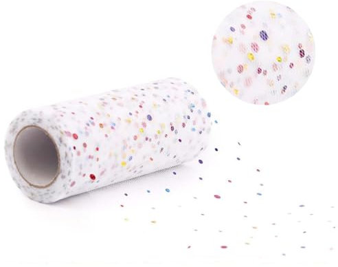 EnixwH Tüllstoff Rolle 15cm X 22m Glitzer Tüll Stoff Dekostoff Mit Kleine Regenbogen Pailletten Tüll Weiß Rolle für Diy Tutu Rock Handwerk Bogen Hochzeit Party Deko Crafts Geschenk