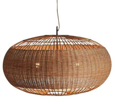 YGZPALH Suspension Panier en Rotin - Abat-Jour Créatif De Forme Ovale en Osier Bohème DIY - Lustre De Plafond - Base E27 - Lampe À Suspension Creuse en Cage en Rotin pour Salle À Manger, Cuisine