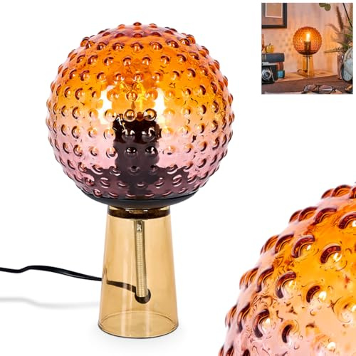 HOFSTEIN Tischleuchte Maiorca, Tischlampe aus Glas/Metall in Orange/Bernstein/Rosa/Schwarz, Leuchte im Vintage-Design, Ø 16,5 cm, Schalter am Kabel, E27, Wohnzimmer, Schlafzimmer, Esszimmer, Flur