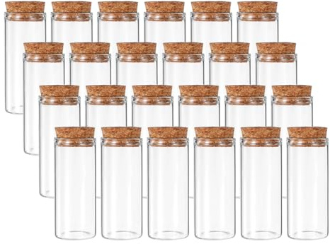 PATIKIL 30ml Test Tubes, 24pcs 2.76x1.18 Glass Clear Flat Bottom Test Tube Containers with Cork Stopper for Bead Party Candy Bath Salt Storage Scientific Experiment Plant Propagation