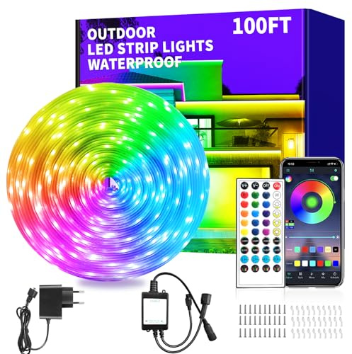 vimeepro 30M OutdoorLed Strip Lichter Ip68 Außen Led band strip Fernbedienung/App Steuerung Außen Led Seil LichterMusiksynchronisation RGB Streifen für Balkon,Dach,Party,Garden