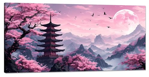 Pintar por Numeros Flores cerezo Pintar por Numeros Adultos Japón Paint by Numbers Niños 70x140cm Kit de Pintura al Óleo de Lienzo DIY Manualidades Adultos para Decoracion Hogar Regalo Sin Marco Q-208