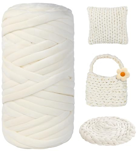 900g Dicke Wolle zum Handstricken Chunky Yarn Schlauchgarn Häkelwolle Dickes Garn zum Häkeln Stricken, für Anfänger, Decken, Tasche, Handstrickgarn DIY-Kunsthandwerk (Creme)