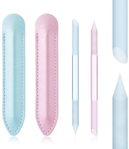 Giantree 2 Stück Nagelhautentferner Aus Glas, Glas Nagelfeile Glasnagelfeil Mit Lederetuis Doppelseitige Manikürestäbchen Präzisionsfeile Hautschieber Glass Maniküre-Stick Für Diy Nägel (Rosa Grün)