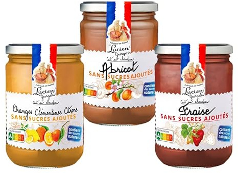 Lote de 3 preparaciones de frutas sin azúcar, añadido (albaricoque/fresa/3 cítricos) 3 x 600 g Lucien Georgelin