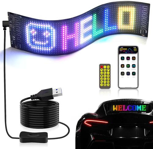 BRIMETI Insegna Luminosa LED Pannello LED Programmabile 37.5x9cm USB 5V Schermo Flessibile Scorrimento Matrice con Bluetooth APP Controllo Display per Auto Bar Negozio Festa Decorazione