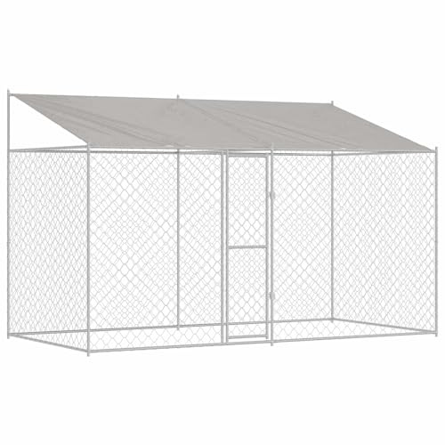 vidaXL Gabbia per Cani con Tetto Argento 400 x 200 x 256 cm, Cucina e terrazza, Bellissimo Kennel per Cani, Gabbia Esterna, rifugio Sicuro, Ampio Spazio per Correre, Grande