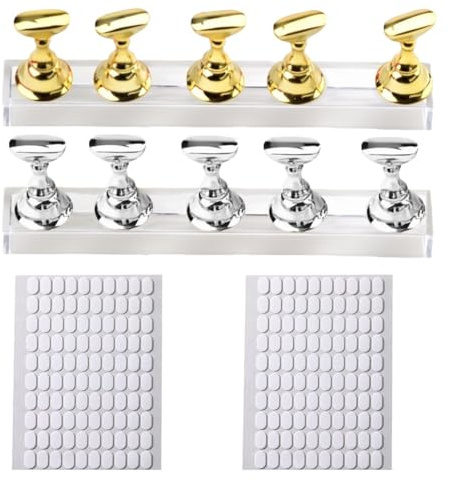 JEYORZY 2 Stück Nagel Stander,Nägel Selber Machen Set,Press On Nails Set,Display Nagelübungsständer,Magnetische Nagelspitzen Halter,DIY Nagelkunst Ständer,Kommt mit 200 Aufklebern