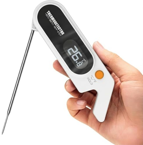 Digital Meat Thermometer UK - 1s Instant Read Food Thermometer IP67 Waterproof with Backlight & Magnet for Grilling BBQ Baking (White)