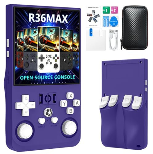 R36MAX Retro Portable Game Console - Système Linux Portable, 20000 Jeux Classiques 4000mAh Batterie, 4 Pouces HD Écran R36MAX Mini Console De Jeu-Indigo Blue||64G