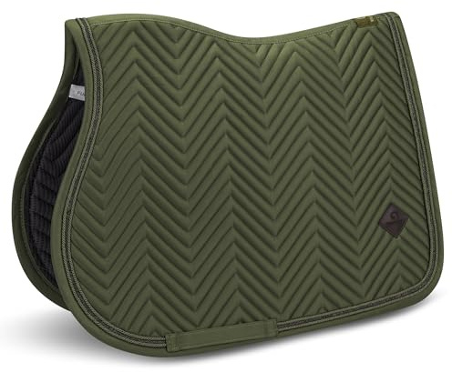 Equimour Springschabracke Classic Sage – Satin Schabracke für Pferde | Anatomische Satin-Schabracke mit Bamboo Lining, Glitzerborde & veganem Leder-Patch – atmungsaktiv