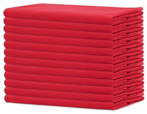 Sweet Needle - Christmas Napkins Red Pack of 12-100% Cotton Oversized Dinner Cloth Napkin 45 CM x 45 CM (18 IN x 18 IN), Tomato Red - Heavy weight fabric for daily use with Mitered corners finish