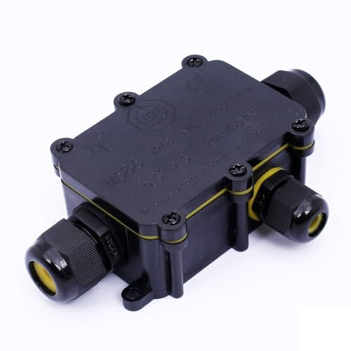 Junction Box Outdoor Waterproof 2/3 Way IP68 External Electric Cable WIre Connector Underwater Black (3 Way Cable Box)