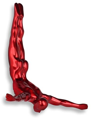 ADM 'Clavadista pequeño' - Escultura figurativa moderna de resina efecto metálico para colgar en la pared - Rojo - H28 cm