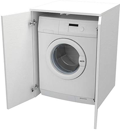 Ve.Ca. Mobile Coprilavatrice con ante, realizzato in legno, copri lavatrice/asciugatrice, diversi colori, anche su misura, lavanderia bagno arredo casa (Bianco frassinato)