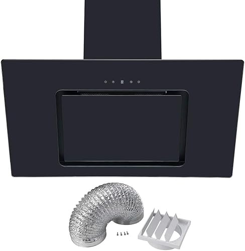 Cookology VER805BK 80cm Black Angled Glass Cooker Hood, Touch Controls & Ducting