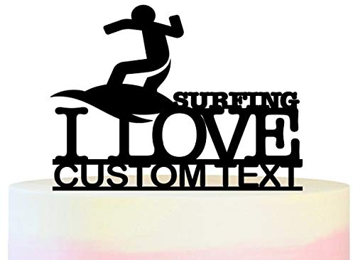 Personalisiert Sie Ihren Namen I Love Surfing Surf Kuchenaufsätze Hochzeit Geburtsta Acryl Dekor Cupcake Kuchen Topper Stand für Kuchen Party Dekoration 11 Stück