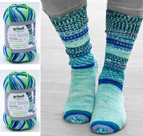2x100 Gramm Gründl Simila Sockenwolle 300er Reihe 1 Knäuel = 2 Gleiche Socken + 2 Strasssteine zum aufnähen (305)