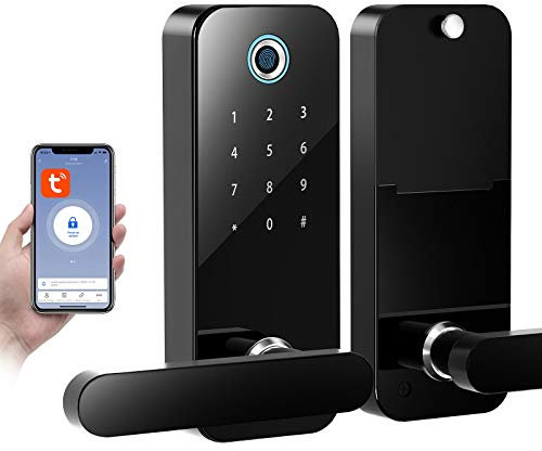 COOLOUS Fingerprint Door Lock, Stainless Steel Digital Biometric Door Lock Touchscreen Keypad Keyless Smart Lock Electronic Entry Lock with Reversible Lever and Automatic Locking for Office Home Door